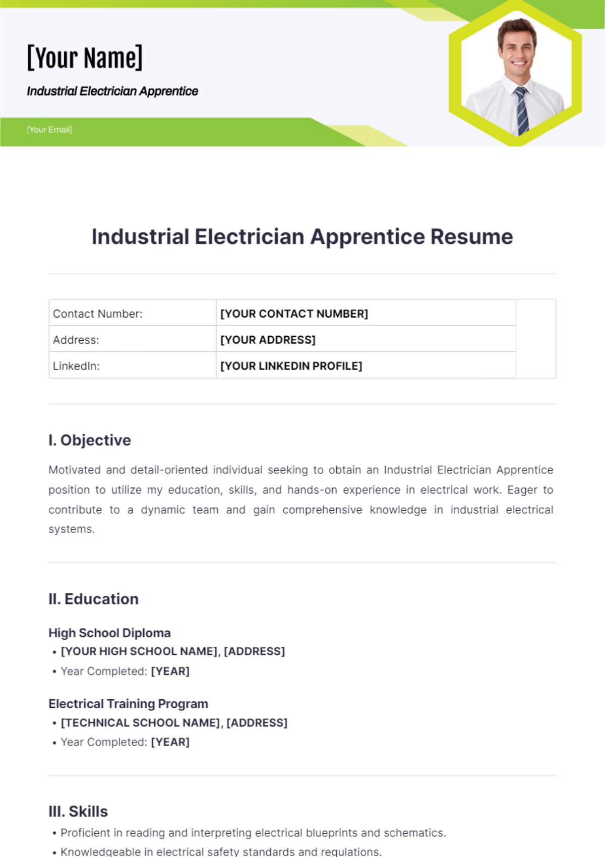 Industrial Electrician Apprentice Resume - Edit Online & Download