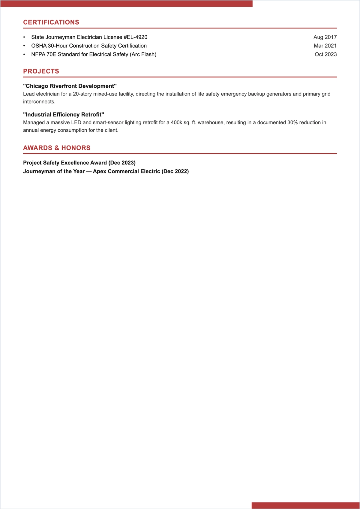 Free General Electrician ATS Resume Template, AI Resume Builder