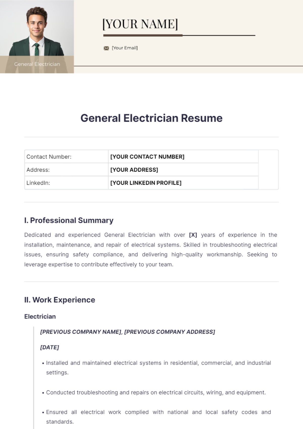 General Electrician Resume - Edit Online & Download