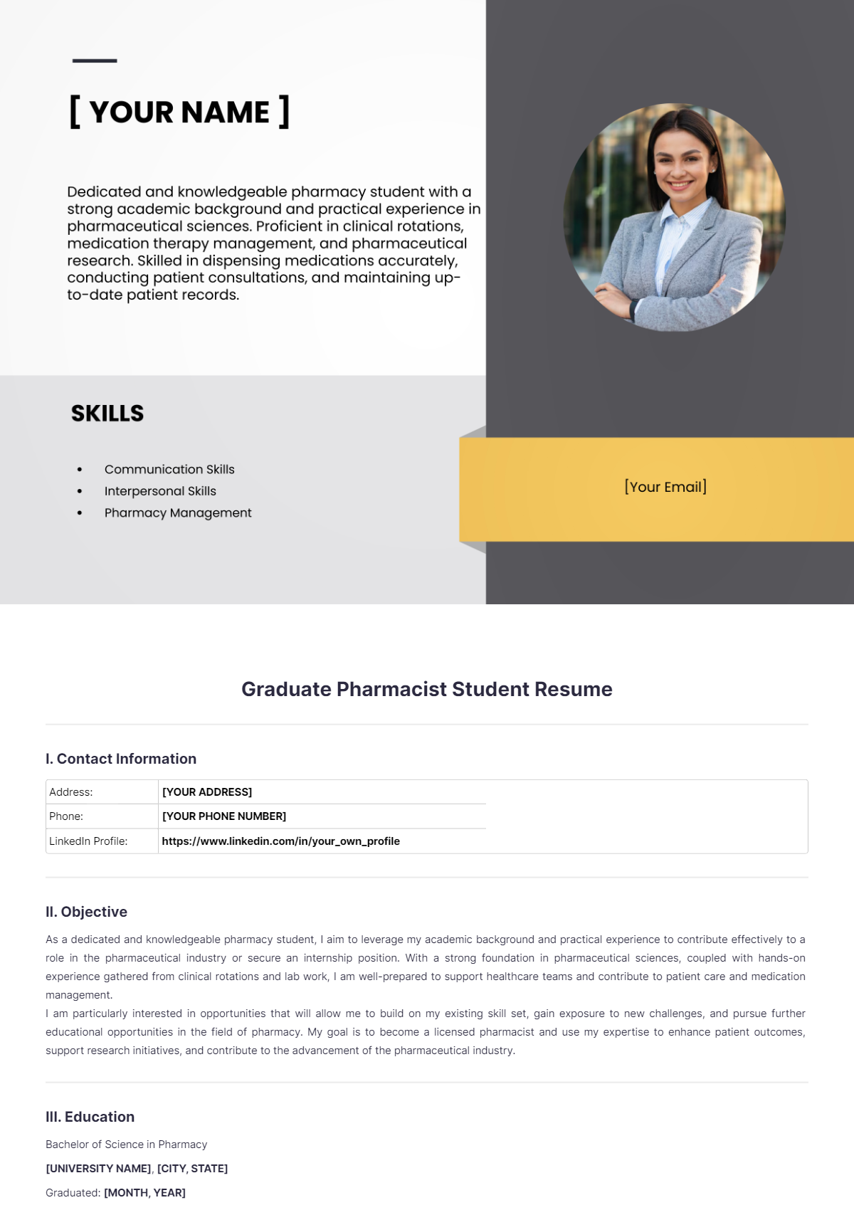 Graduate Pharmacist Student Resume - Edit Online & Download