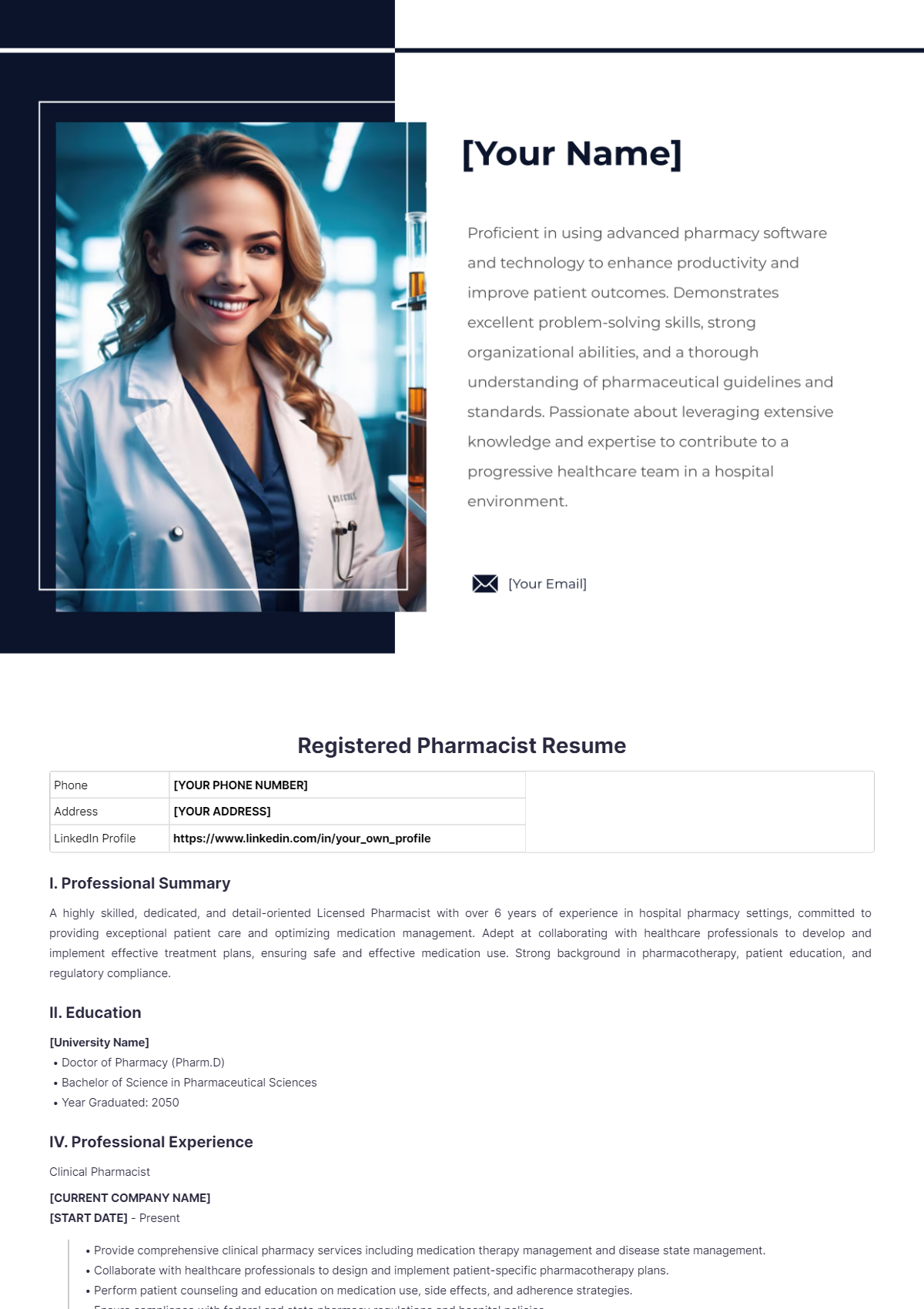 Registered Pharmacist Resume - Edit Online & Download