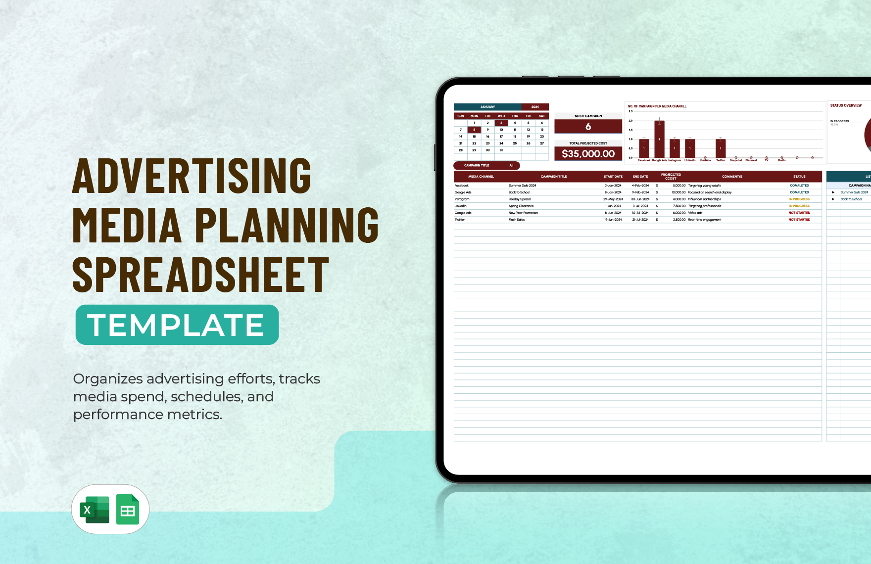 Advertising Media Planning Spreadsheet Template in Excel, Google Sheets