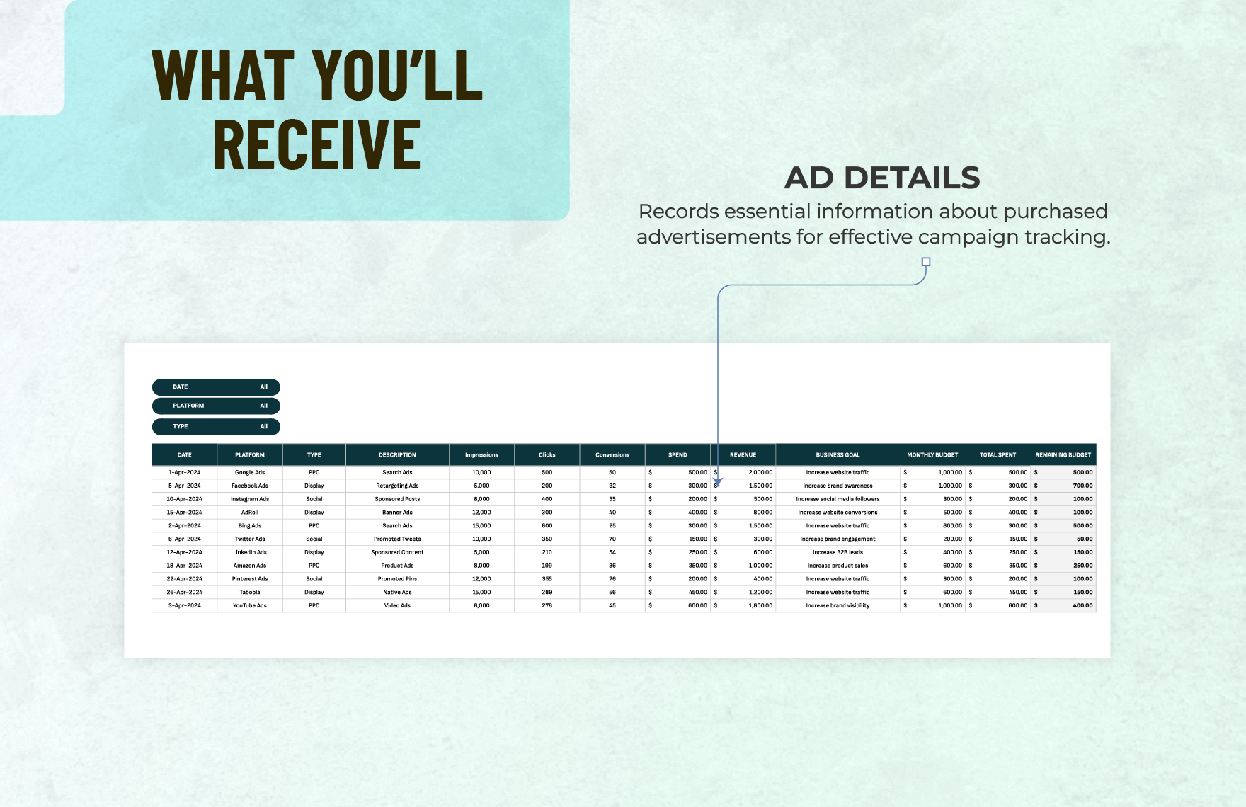 Advertising Media Buying Tracking Sheet Template