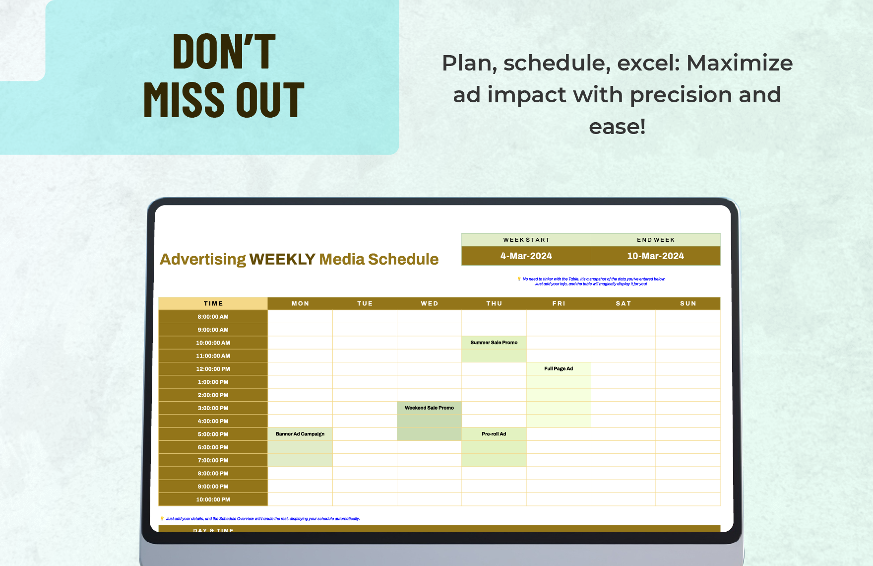 Advertising Weekly Media Schedule Template