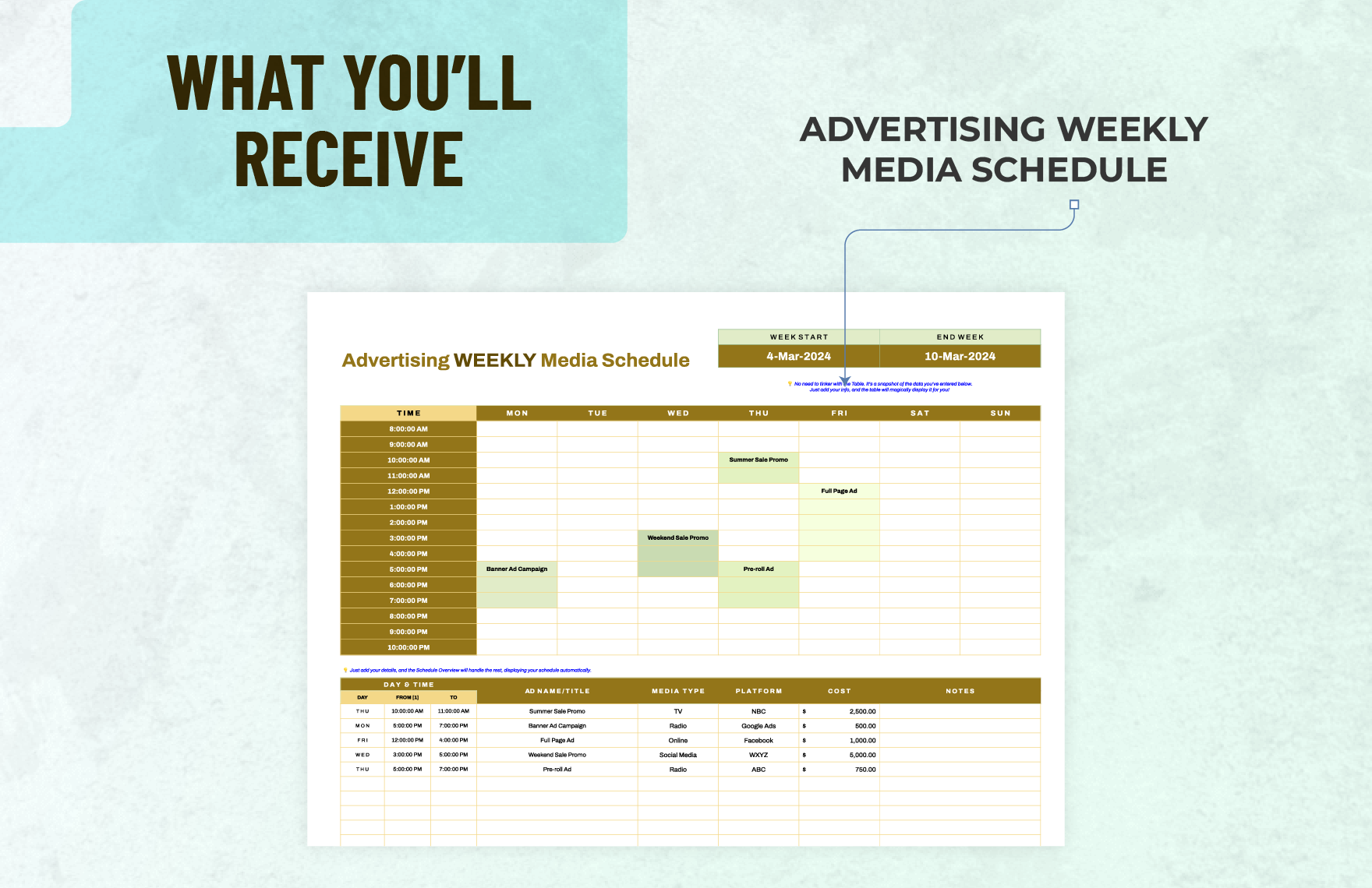 Advertising Weekly Media Schedule Template