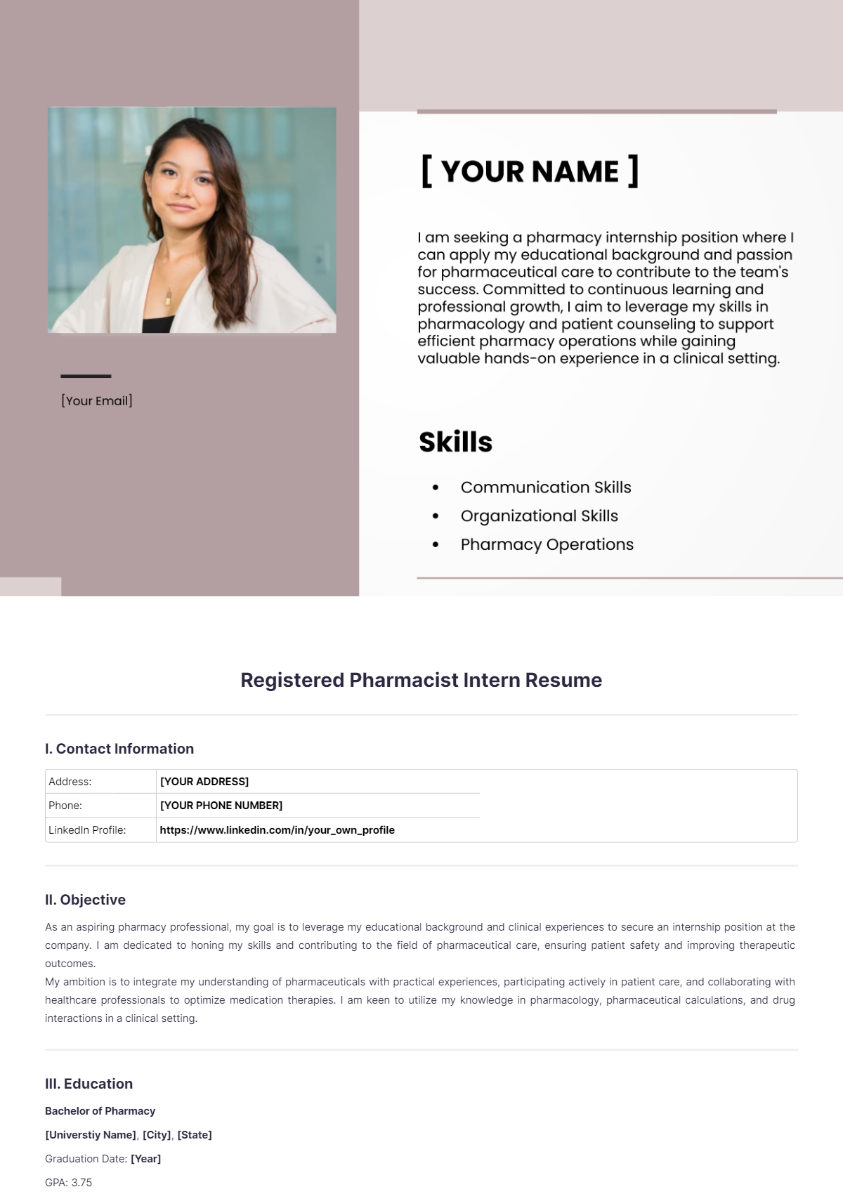 Registered Pharmacist Intern Resume - Edit Online & Download