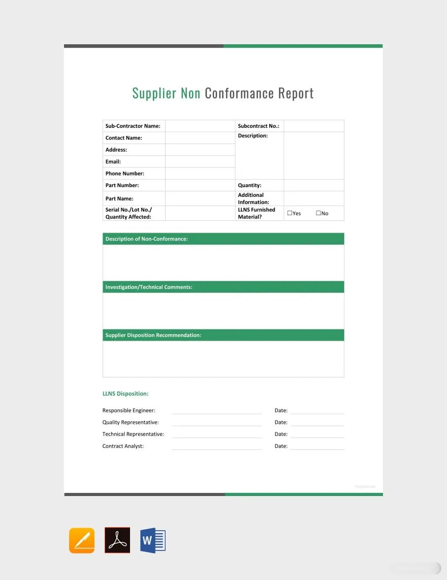 Supplier Non conformance Report Template