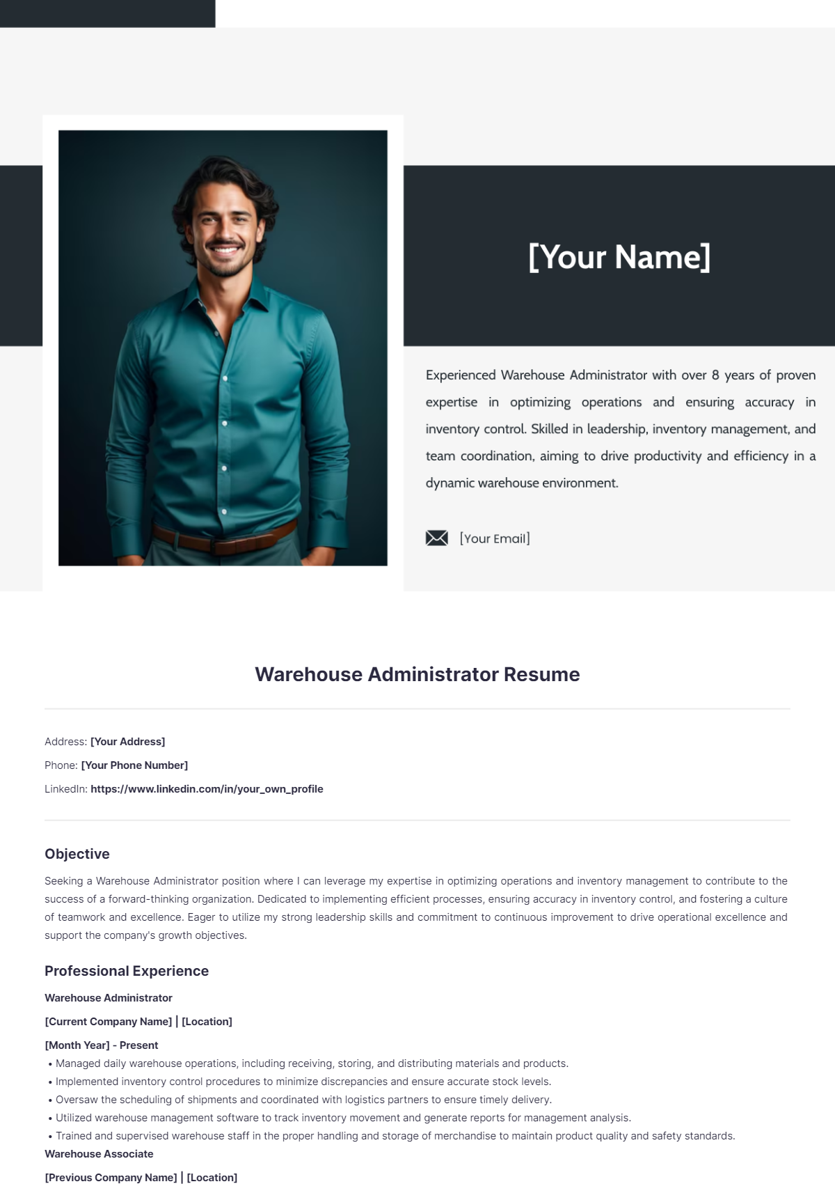 Warehouse Administrator Resume - Edit Online & Download