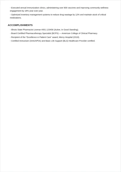 Free Experienced Pharmacist ATS Resume Template, AI Resume Builder
