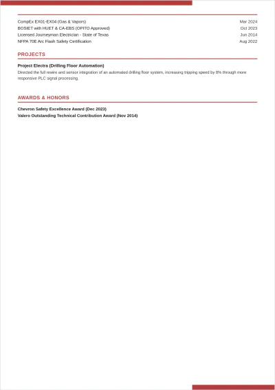Free Oil And Gas Electrician ATS Resume Template, AI Resume Builder