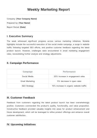 Free Marketing Weekly Report Template to Edit Online