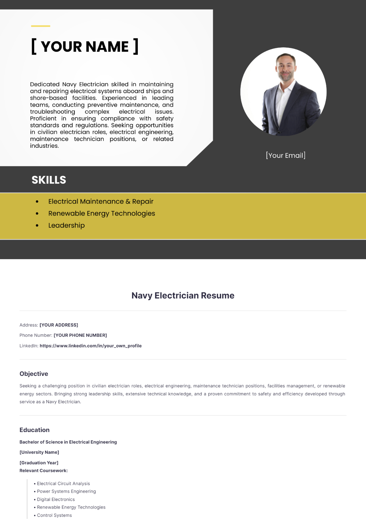 Navy Electrician Resume - Edit Online & Download