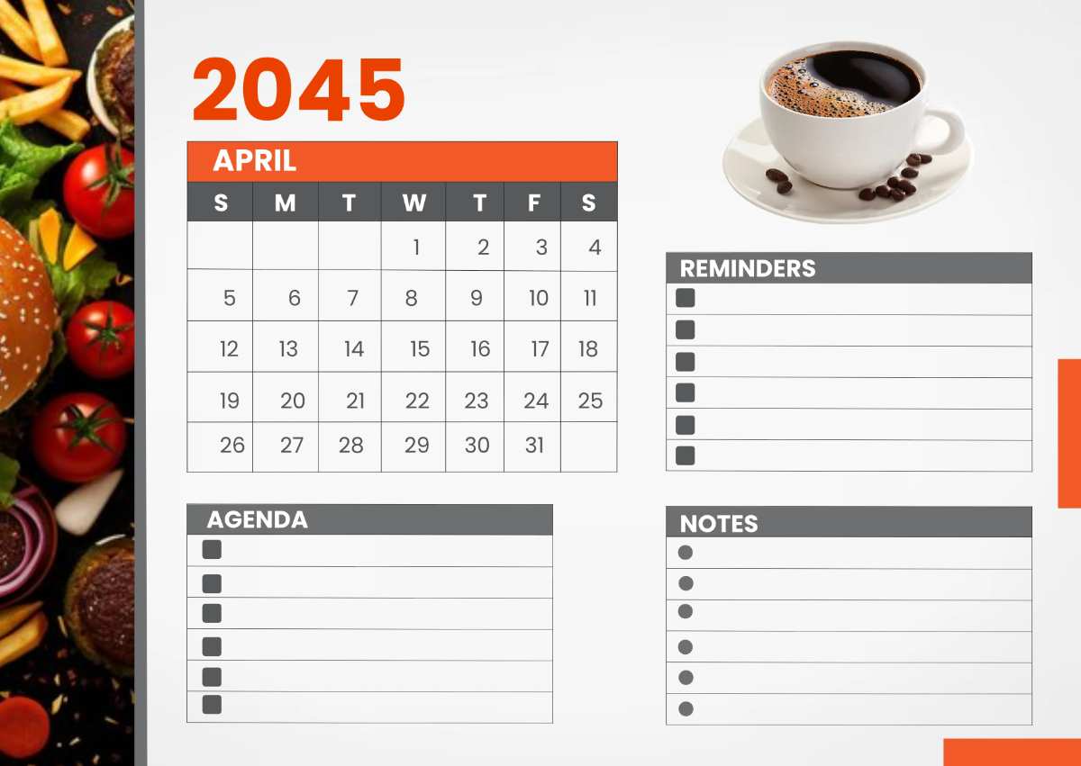 Free Restaurant Event Desk Calendar Template to Edit Online