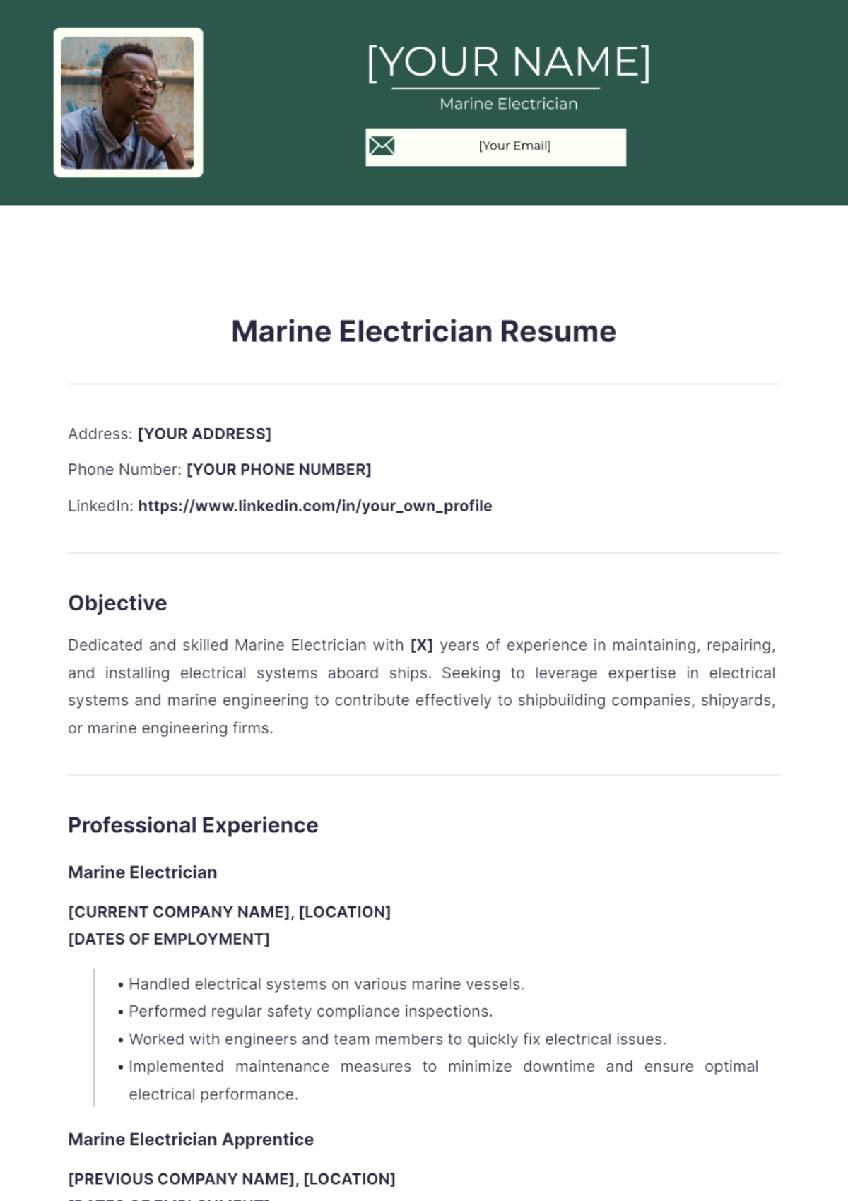 Marine Electrician Resume - Edit Online & Download