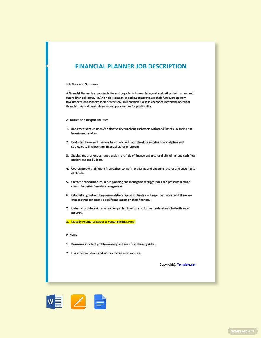 Financial Planner Job Ad/Description Template