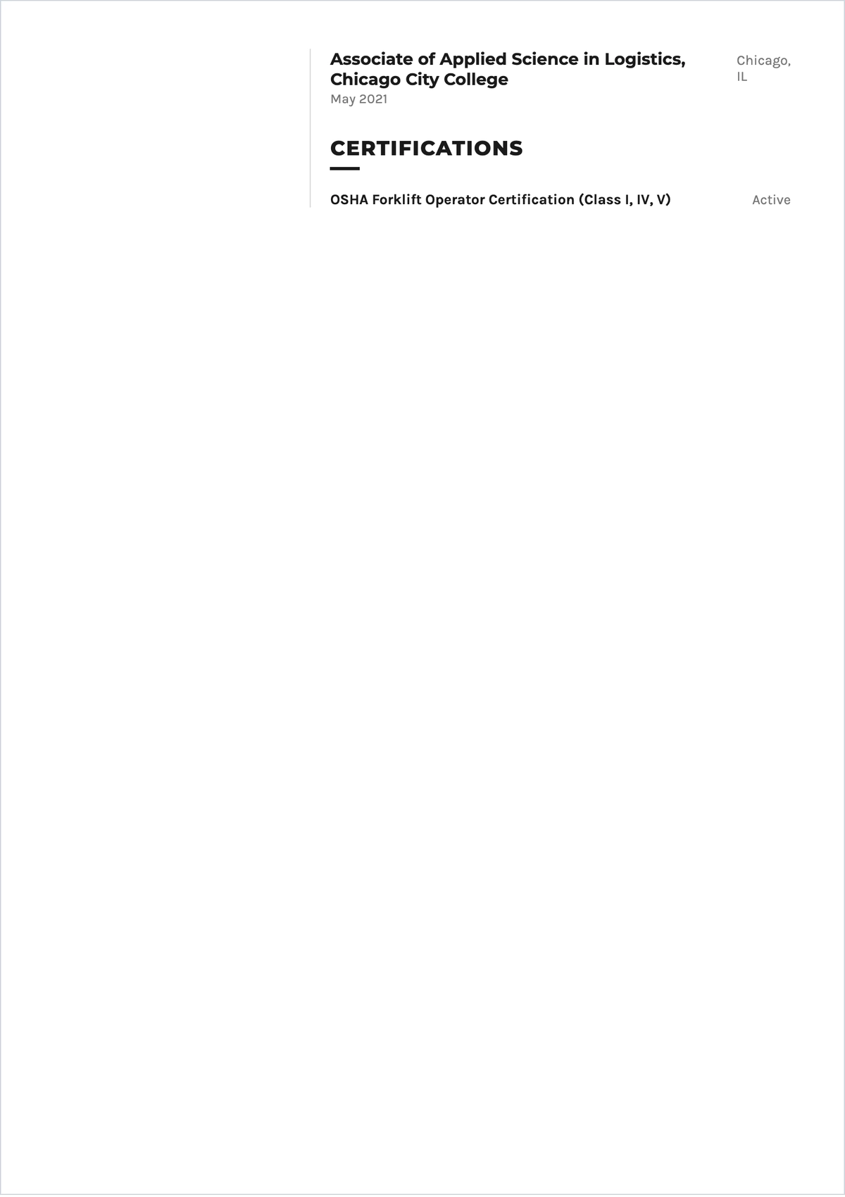 Free Warehouse Worker ATS Resume Template, AI Resume Builder