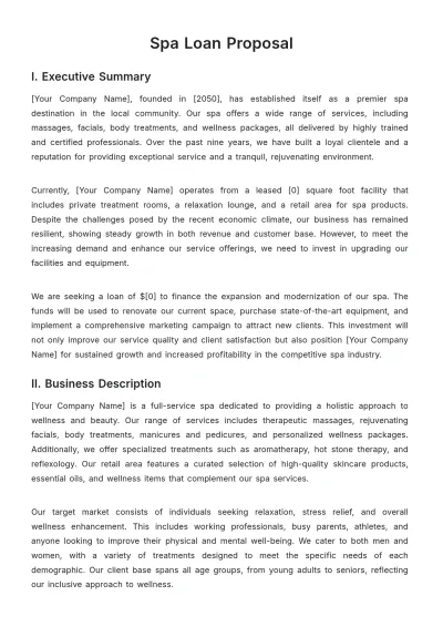 Free Spa Loan Proposal Template to Edit Online