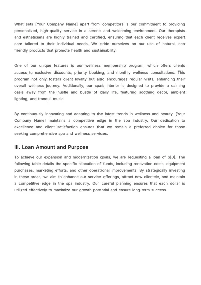 Free Spa Loan Proposal Template to Edit Online
