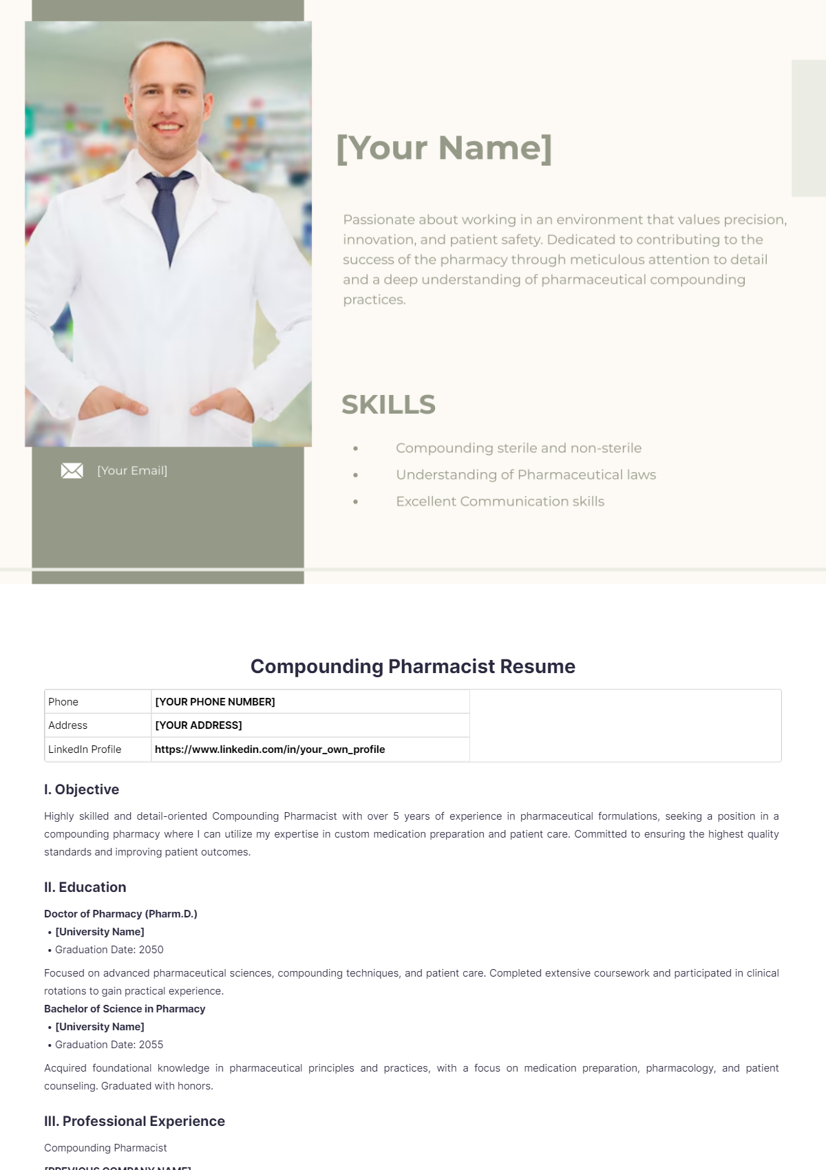 Compounding Pharmacist Resume - Edit Online & Download