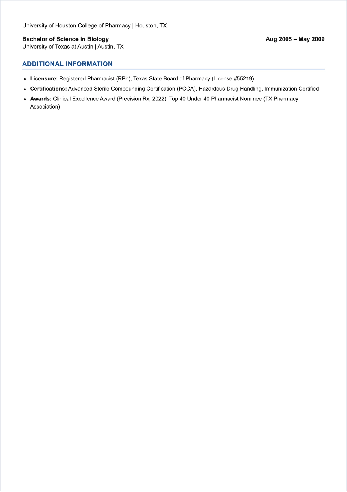 Free Compounding Pharmacist ATS Resume Template, AI Resume Builder
