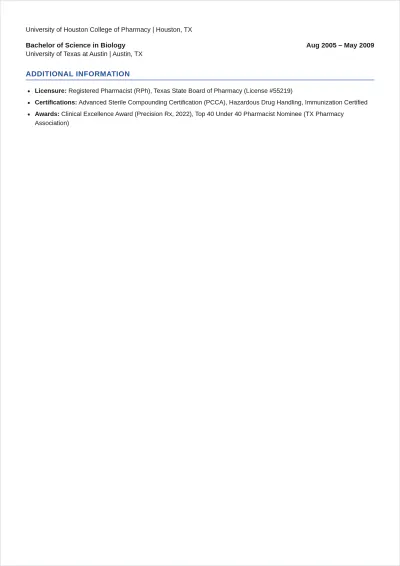 Free Compounding Pharmacist ATS Resume Template, AI Resume Builder