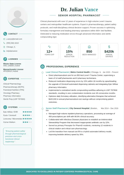 Free Hospital Pharmacist ATS Resume Template, AI Resume Builder