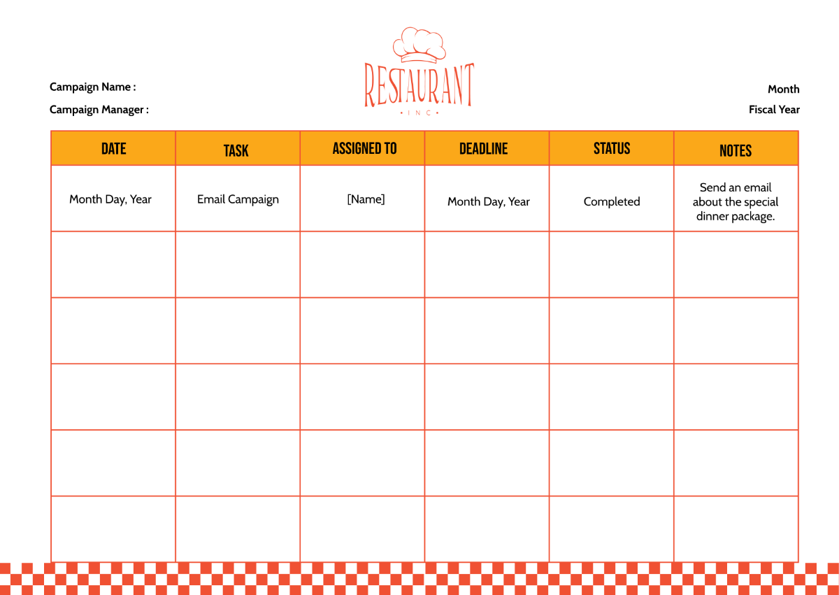 Restaurant Marketing Calendar