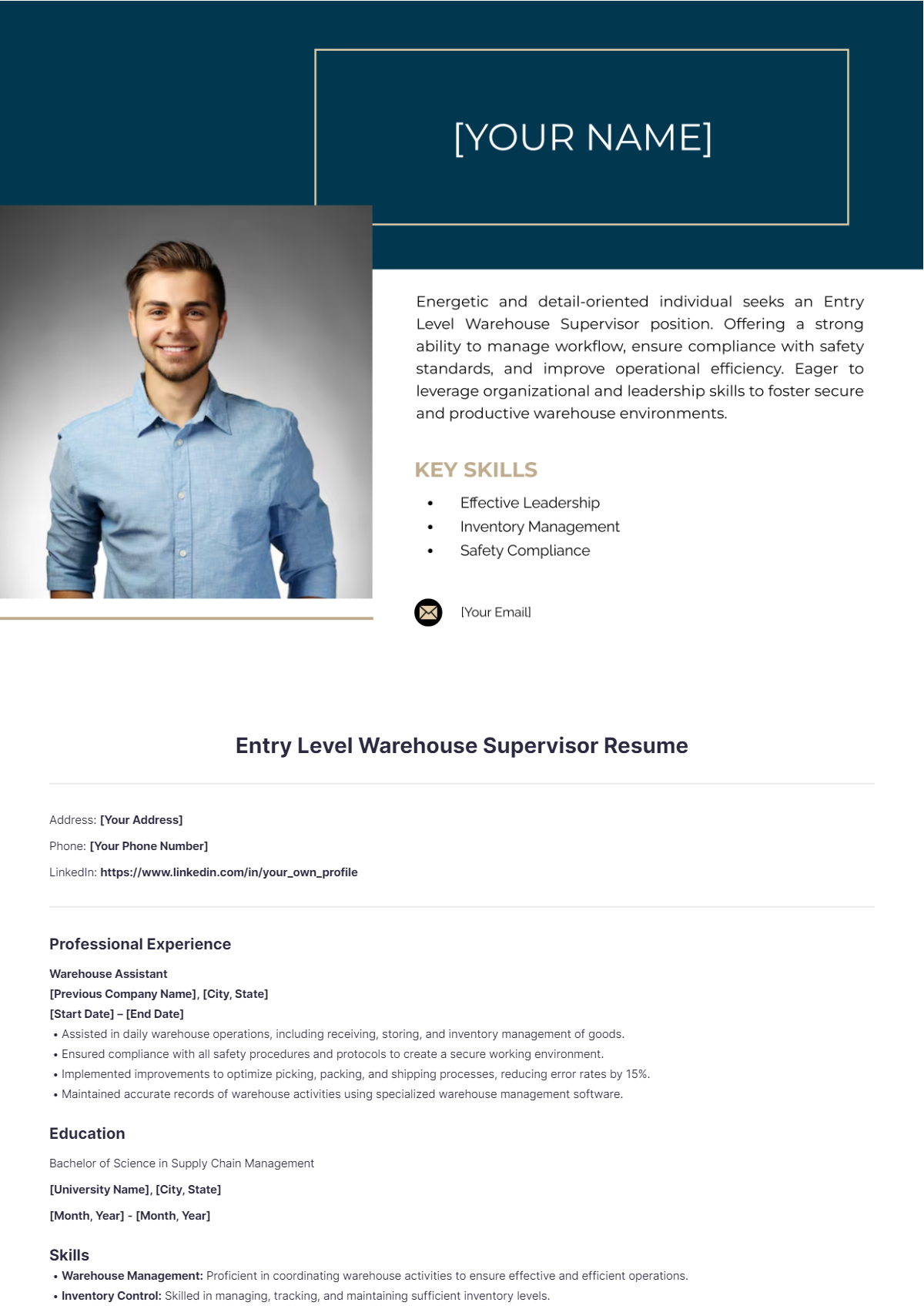 Entry Level Warehouse Supervisor Resume - Edit Online & Download ...