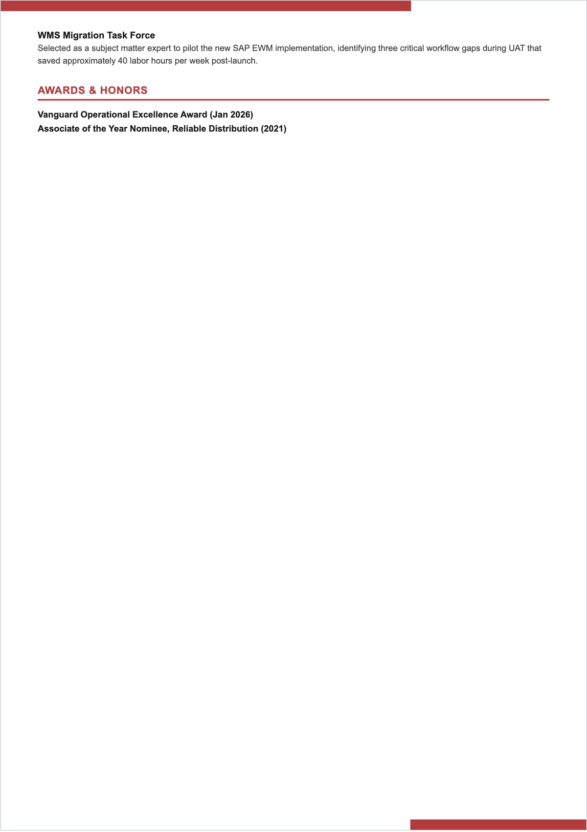 Free Entry Level Warehouse Supervisor ATS Resume Template
