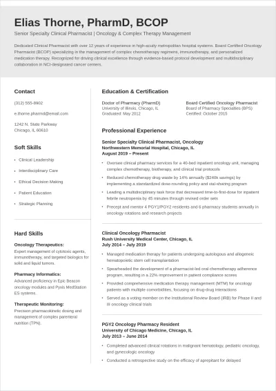 Free Specialty Clinical Pharmacist ATS Resume Template