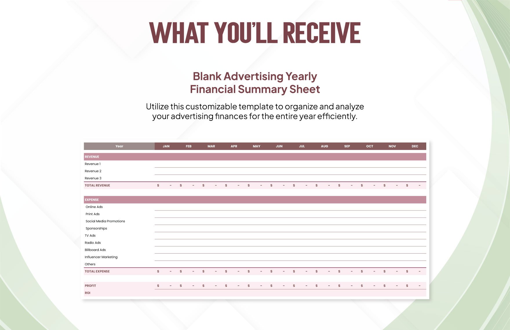 Advertising Yearly Financial Summary Template