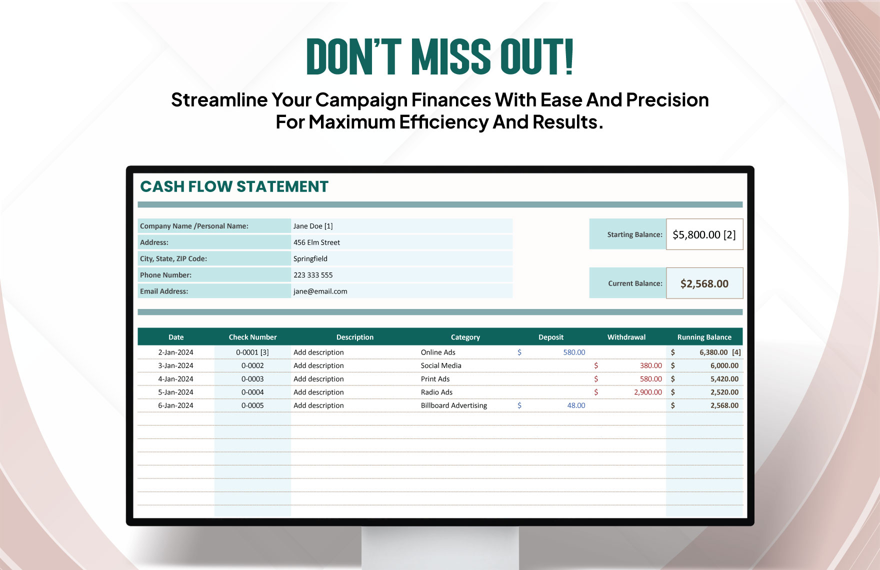 Advertising Cash Flow Statement for Campaigns Template