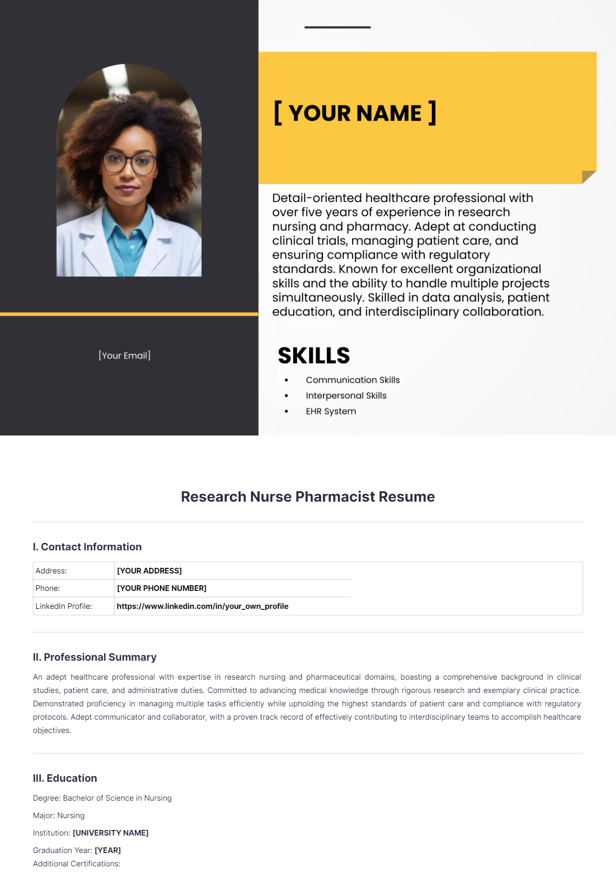 Research Nurse Pharmacist Resume - Edit Online & Download