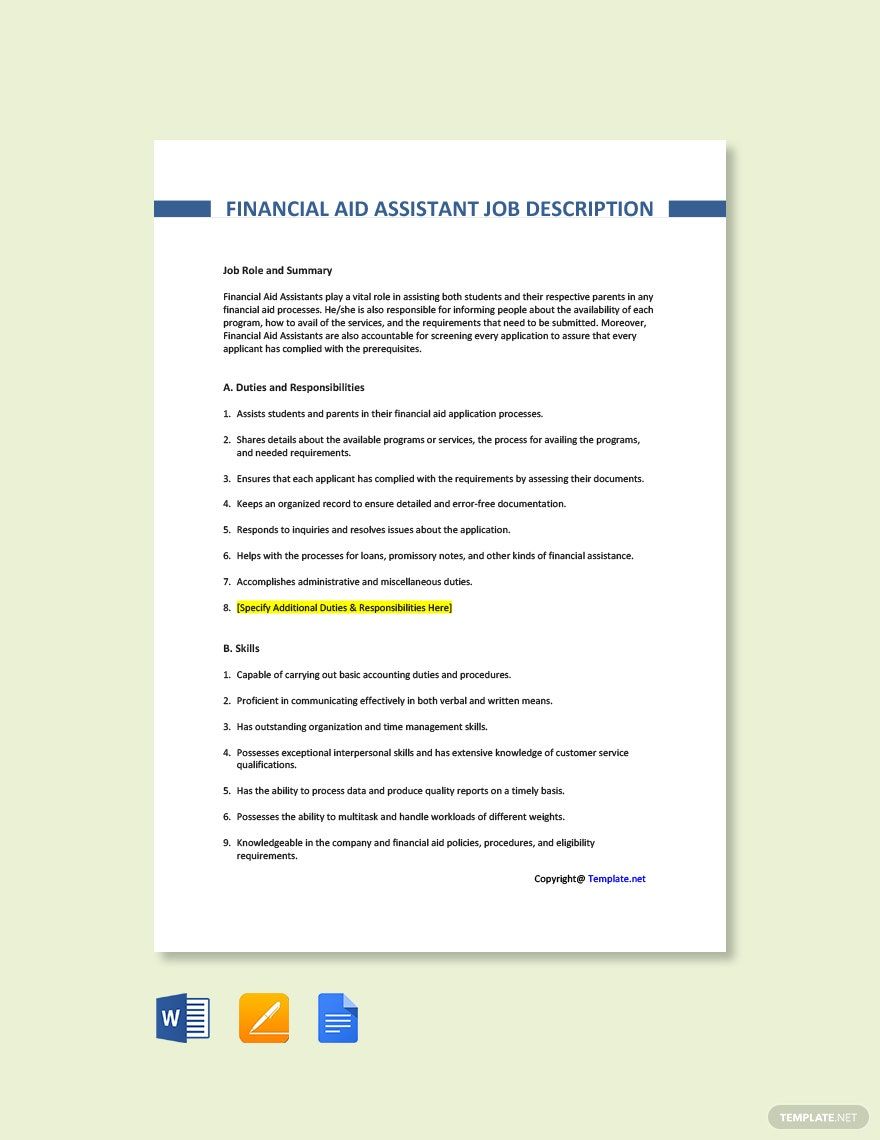 Financial Aid Representative Job Description