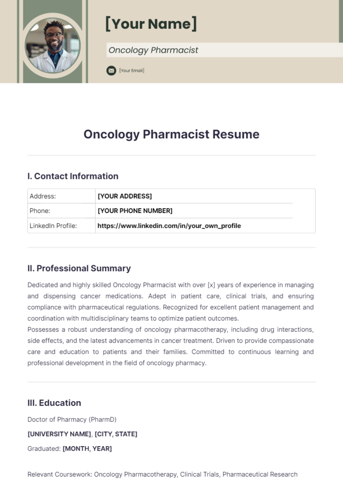 Oncology Pharmacist Resume - Edit Online & Download