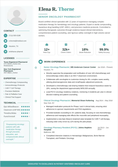 Free Oncology Pharmacist ATS Resume Template, AI Resume Builder