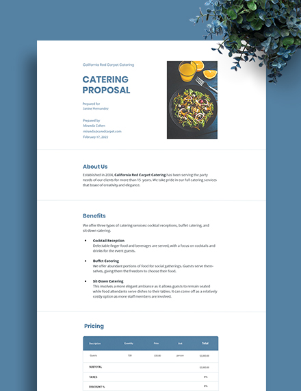 Sample Catering Proposal Template - Google Docs, Word, Apple Pages ...