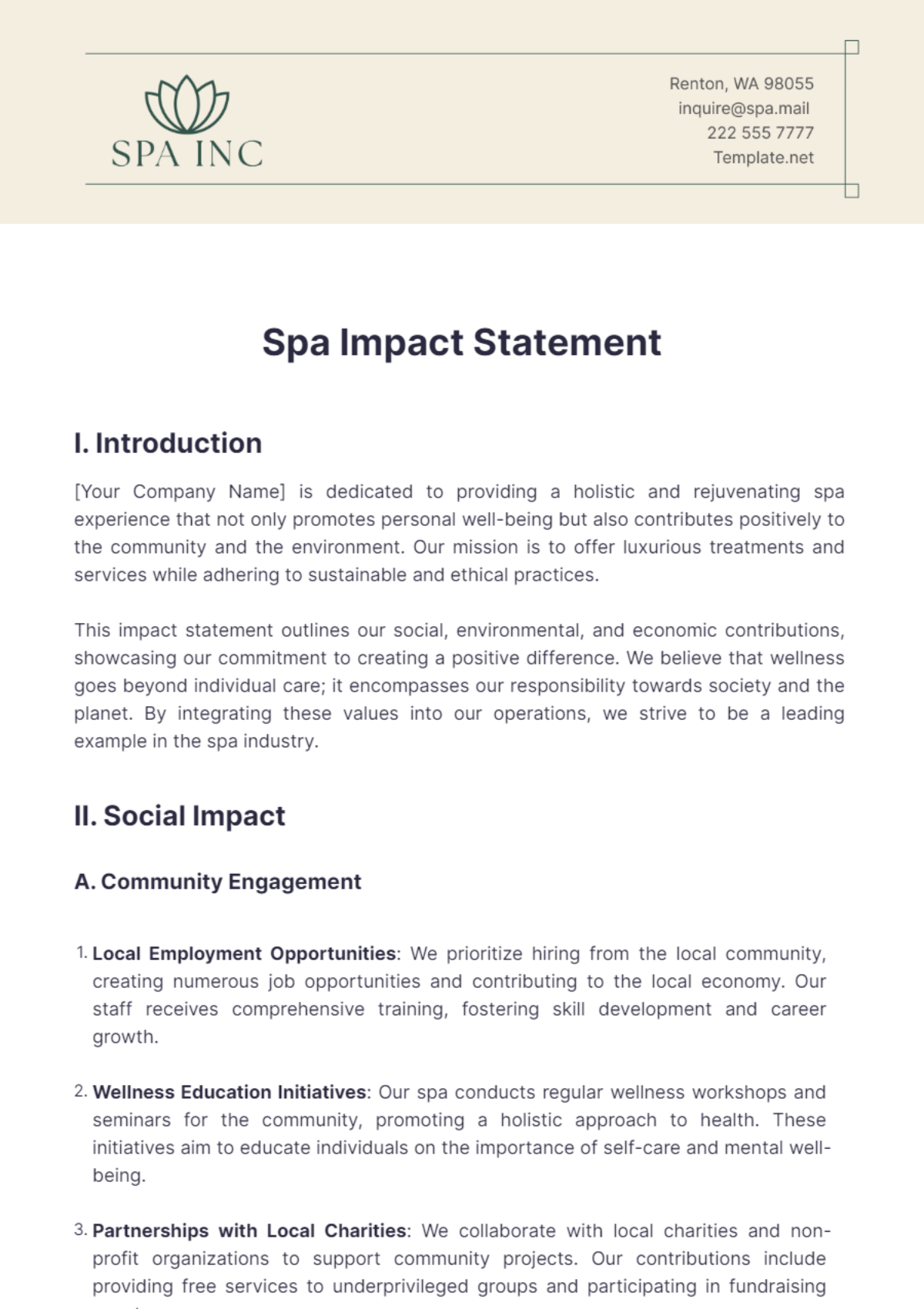 Spa Impact Statement Template - Edit Online & Download