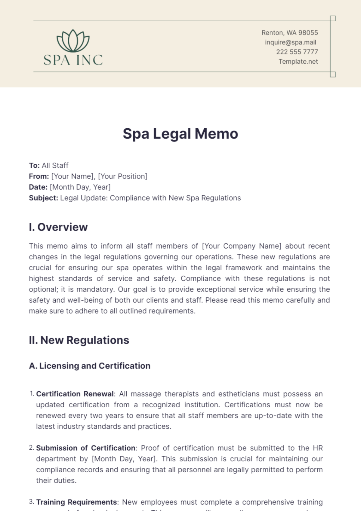 Spa Legal Memo Template - Edit Online & Download