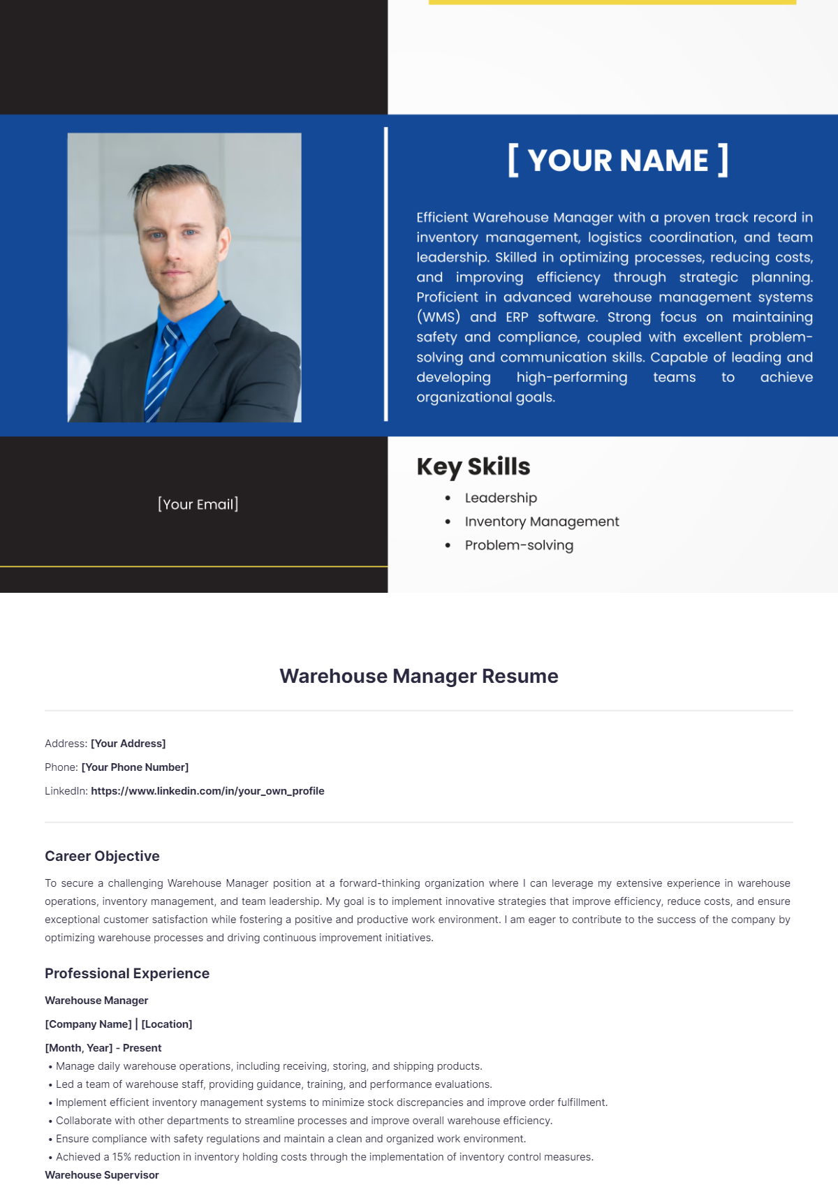 Warehouse Manager Resume - Edit Online & Download