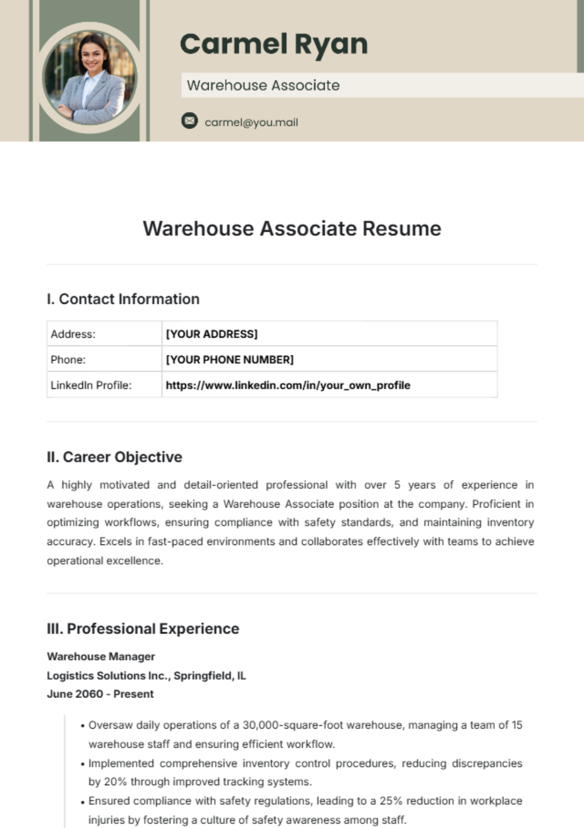 Warehouse Associate Resume Template - Edit Online & Download