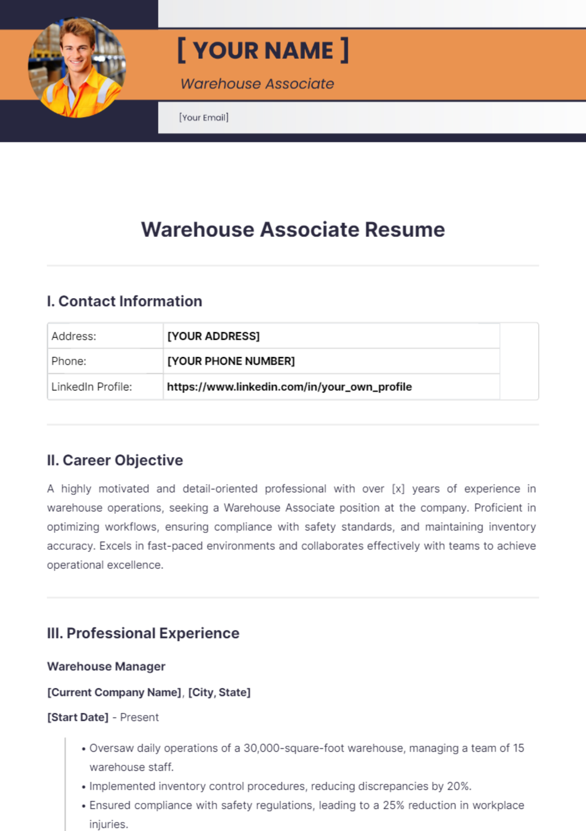 Warehouse Associate Resume