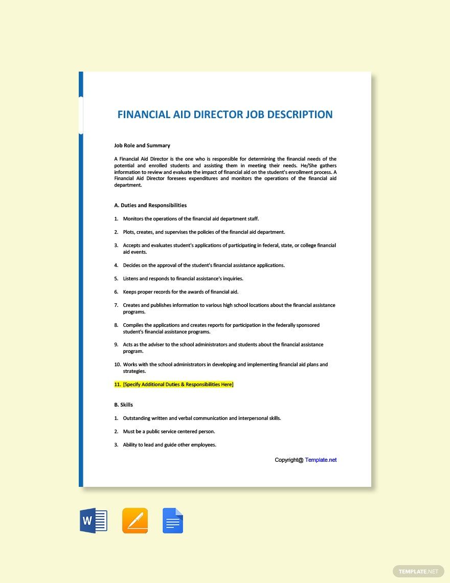 Job description for a financial aid director