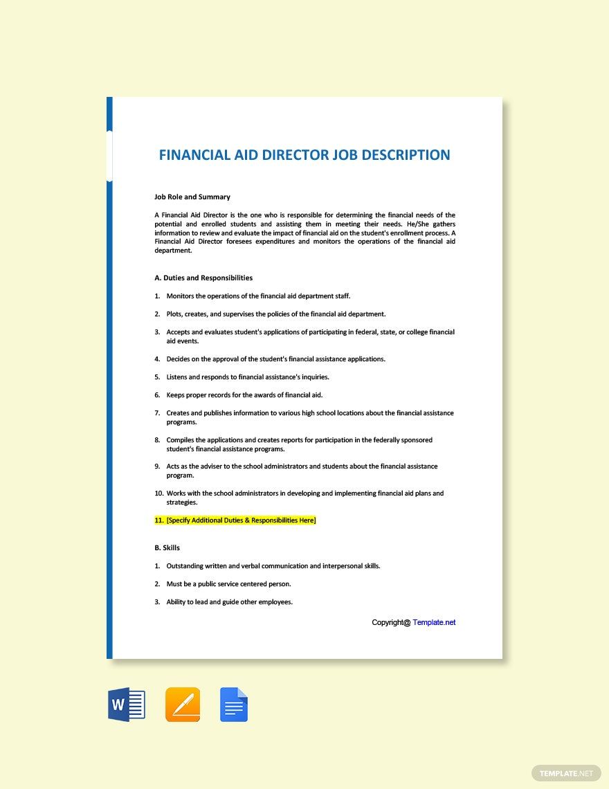 Financial Aid Officer Job Description Template Google Docs Word 