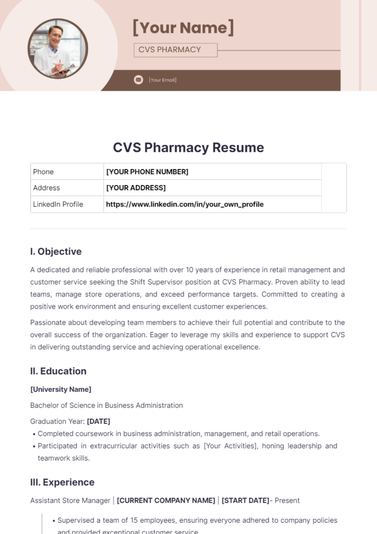 CVS Pharmacy Resume - Edit Online & Download