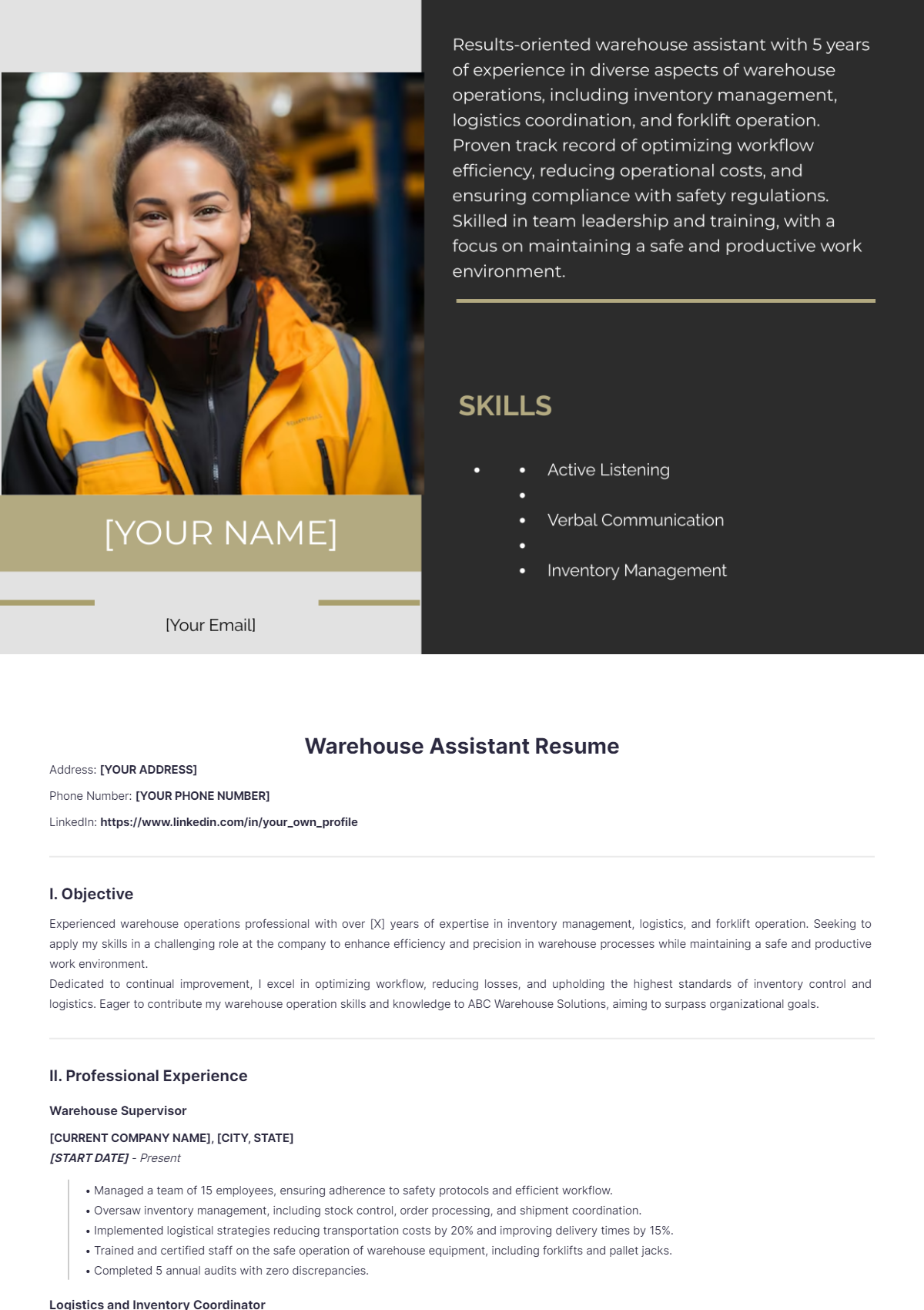 Free Warehouse Assistant Resume Template