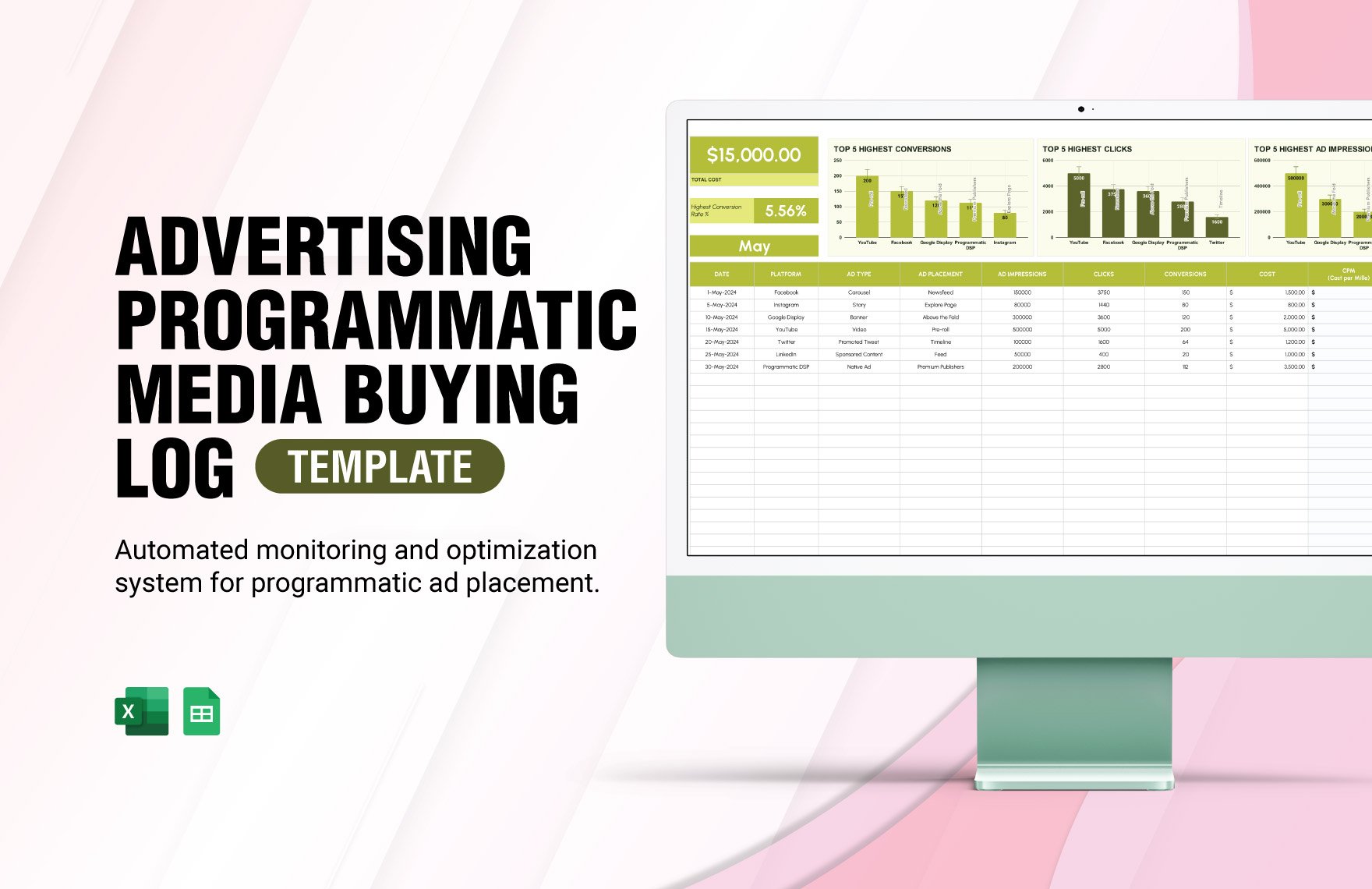 Advertising Programmatic Media Buying Log Template in Excel, Google Sheets