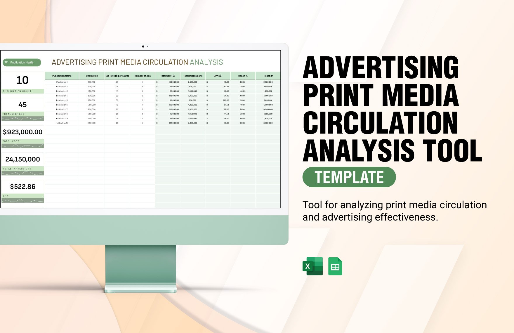 Advertising Print Media Circulation Analysis Tool Template in Excel, Google Sheets