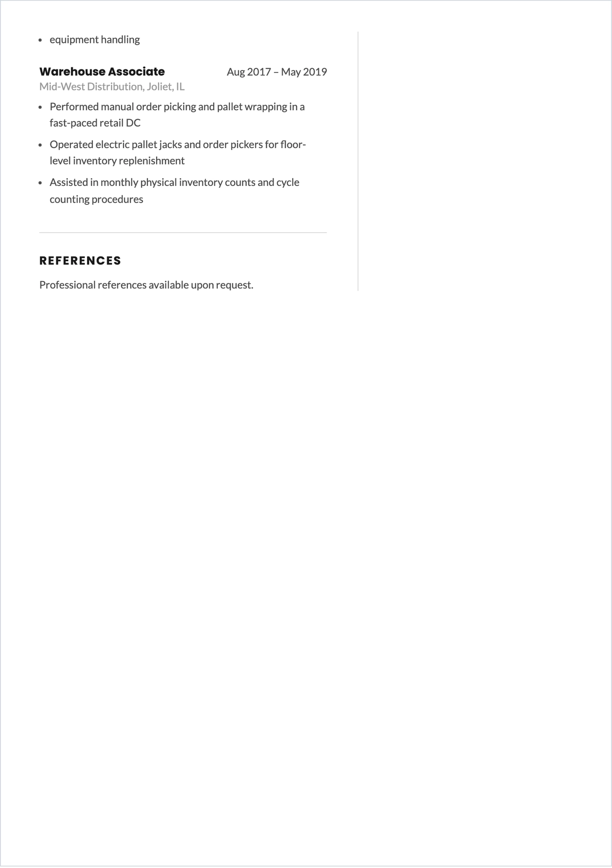 Free Warehouse Forklift Driver ATS Resume Template, AI Resume Builder