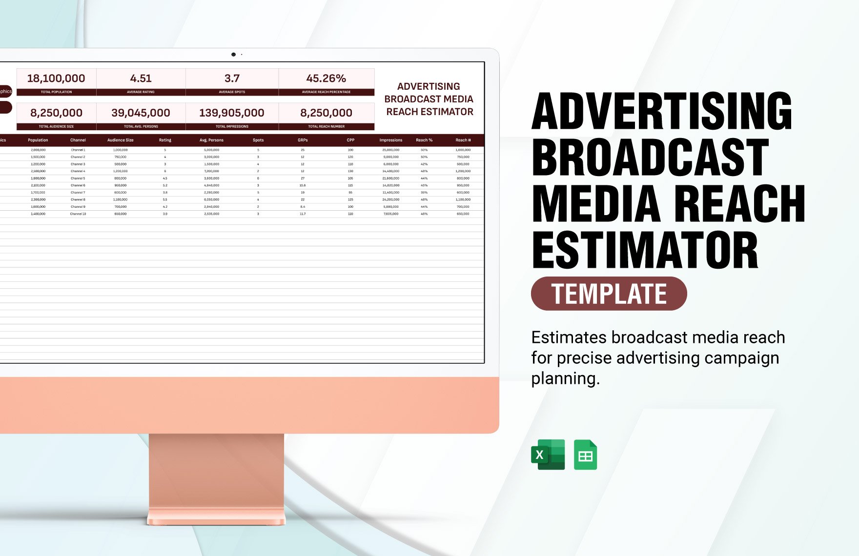 Advertising Broadcast Media Reach Estimator Template in Excel, Google Sheets
